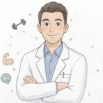 筋トレが趣味の白衣を着ている腎臓専門医のイラスト